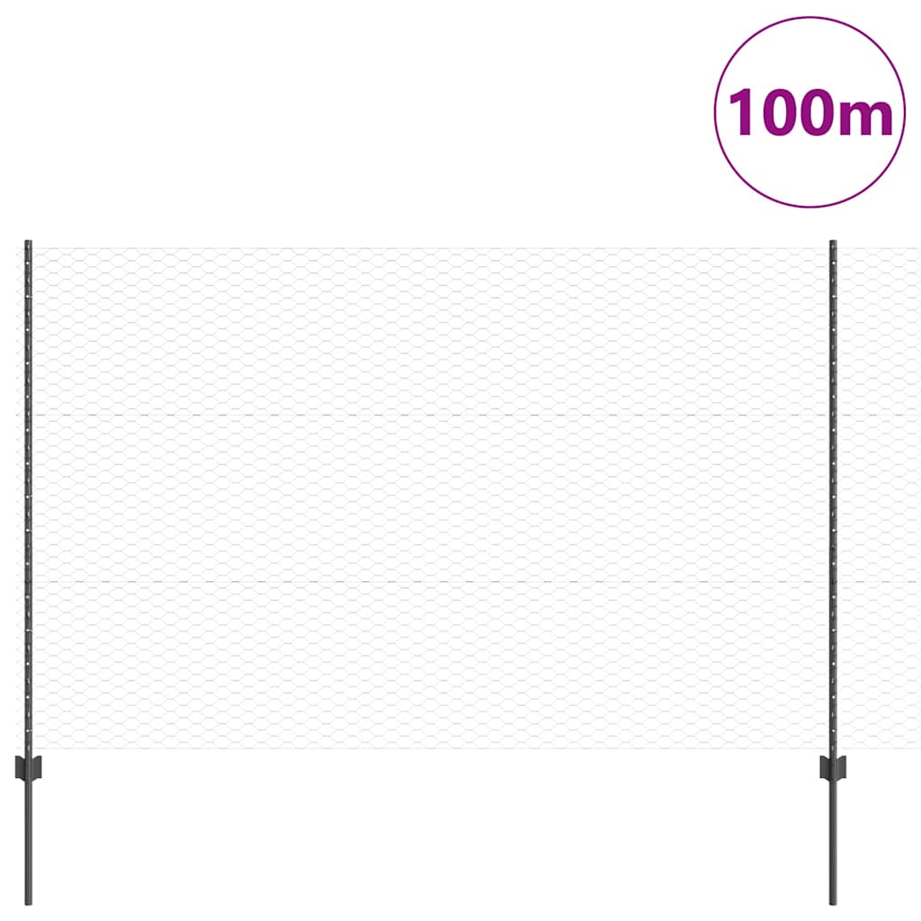 Hexagonal Fence with Post 100 x 1.5 m PVC-Coated Steel Grey