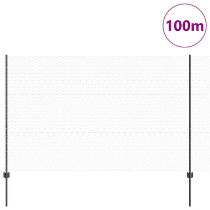 Hexagonal Fence with Post 100 x 1.5 m PVC-Coated Steel Grey