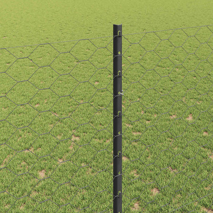Hexagonal Fence with Post 100 x 1.5 m PVC-Coated Steel Grey