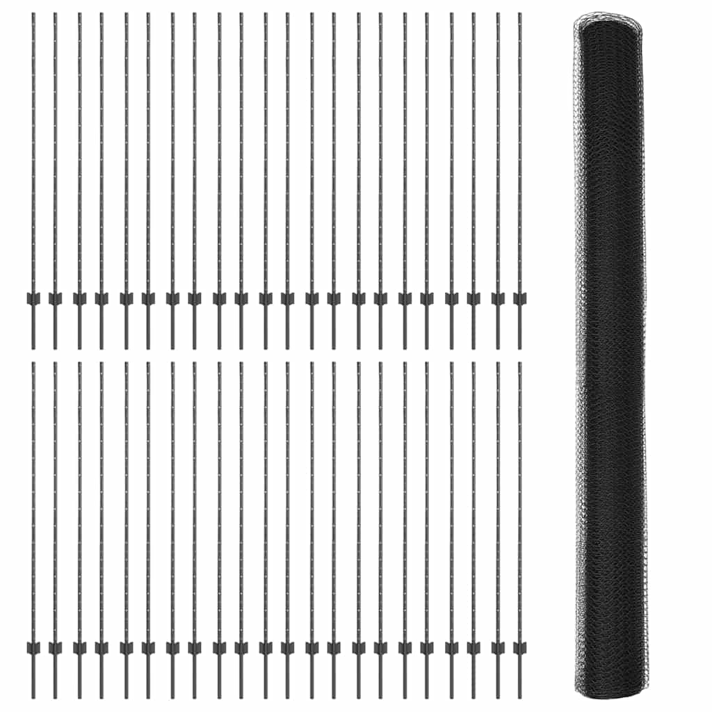 Hexagonal Fence with Post 100 x 1.6 m PVC-Coated Steel Grey