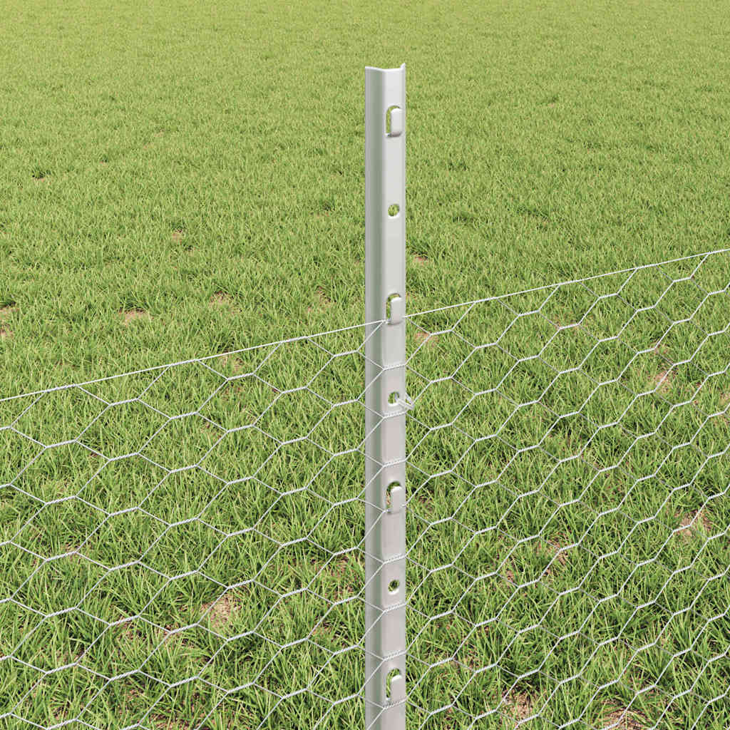 Hexagonal Fence with Post 10 x 0.5 m Galvanised Steel Silver