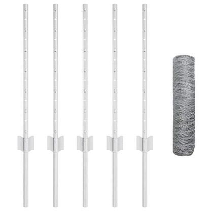 Hexagonal Fence with Post 10 x 0.5 m Galvanised Steel Silver