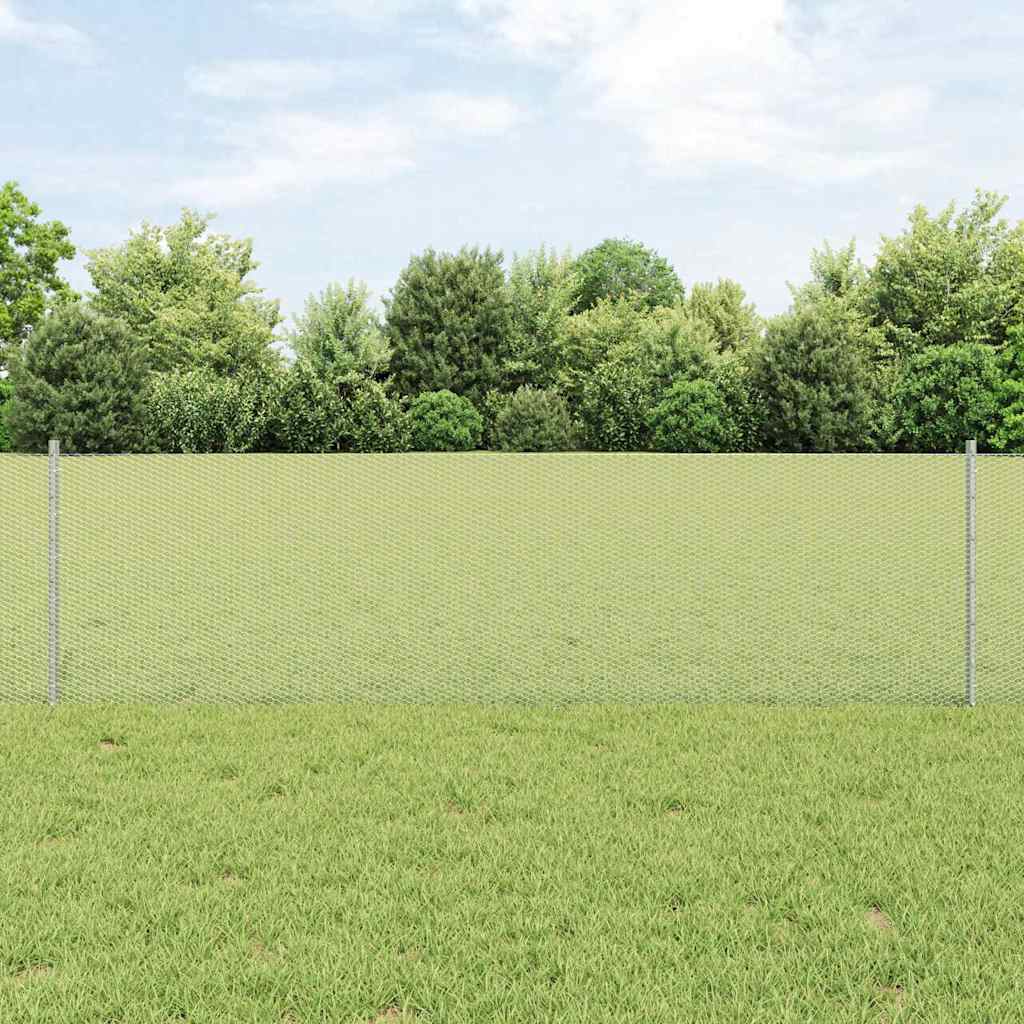 Hexagonal Fence with Post 10 x 0.6 m Galvanised Steel Silver