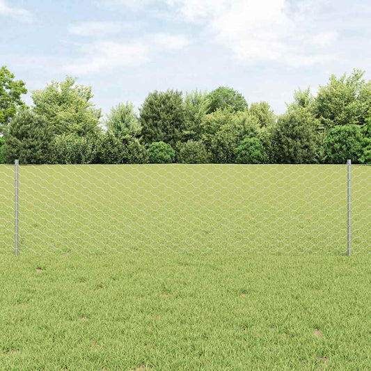 Hexagonal Fence with Post 10 x 0.6 m Galvanised Steel Silver