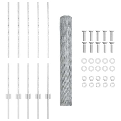 Hexagonal Fence with Post 10 x 1 m Galvanised Steel Silver Mesh