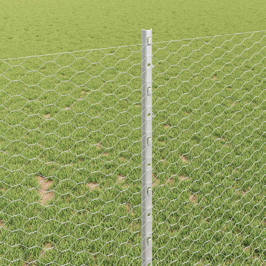 Hexagonal Fence with Post 10 x 1 m Galvanised Steel Silver Mesh
