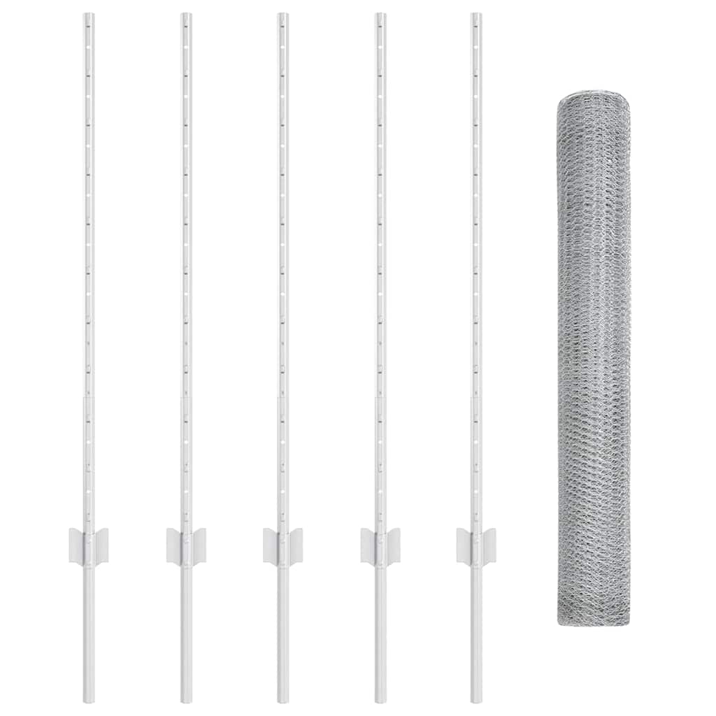 Hexagonal Fence with Post 10 x 1 m Galvanised Steel Silver Mesh