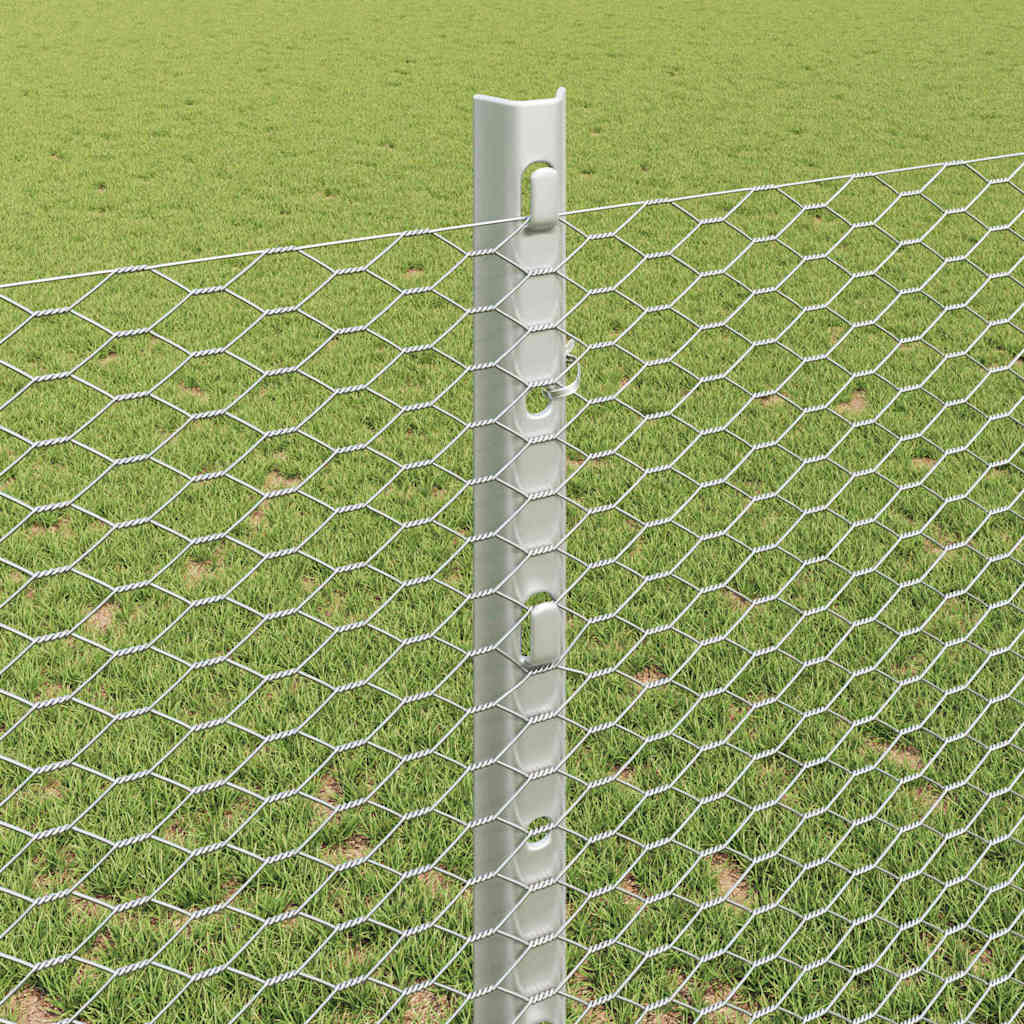 Hexagonal Fence with Post 10 x 1.2 m Galvanised Steel Silver