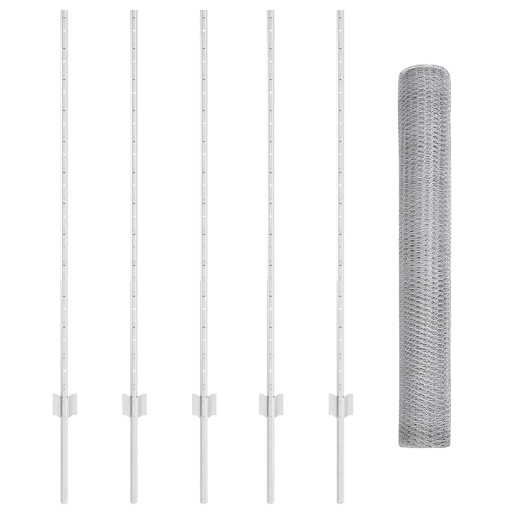 Hexagonal Fence with Post 10 x 1.2 m Galvanised Steel Silver