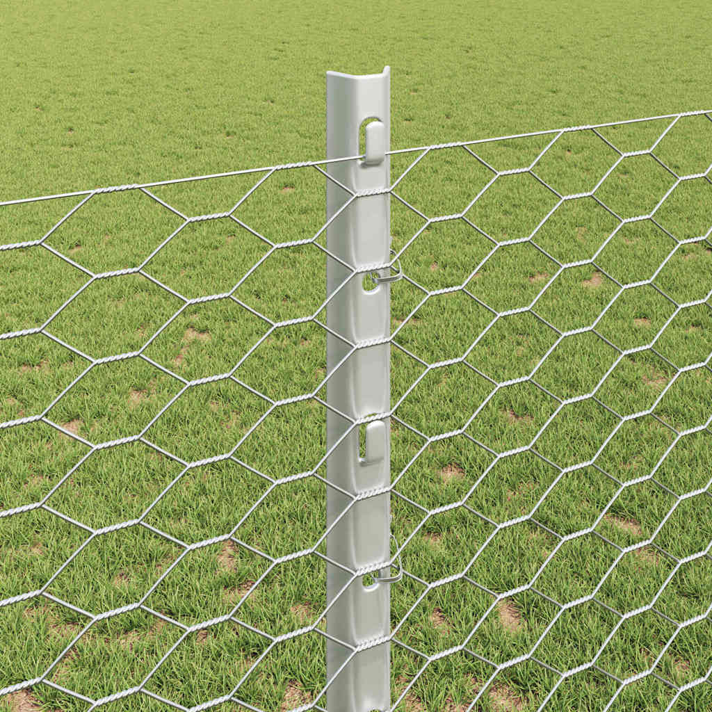 Hexagonal Fence with Post 10 x 1.2 m Galvanised Steel Silver