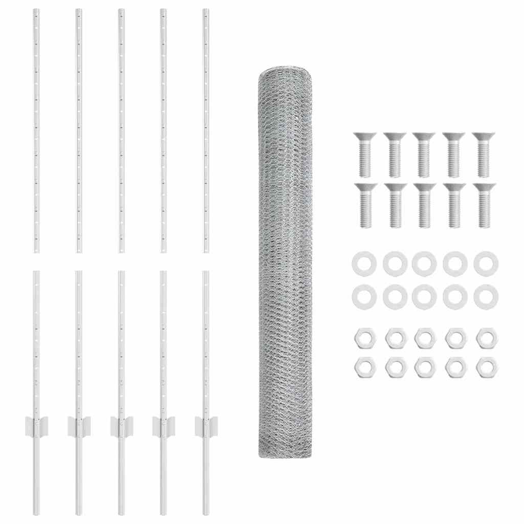 Hexagonal Fence with Post 10 x 1.2 m Galvanised Steel Silver