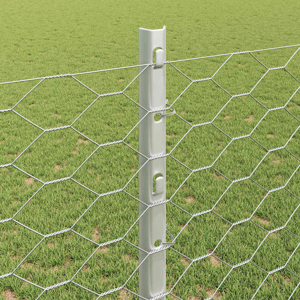 Hexagonal Fence with Post 10 x 1.2 m Galvanised Steel Silver