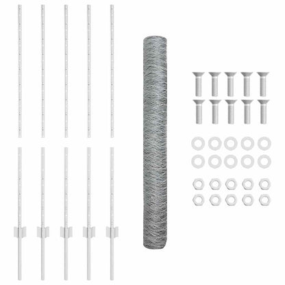 Hexagonal Fence with Post 10 x 1.2 m Galvanised Steel Silver