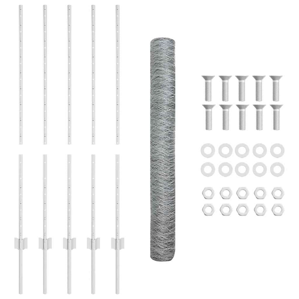 Hexagonal Fence with Post 10 x 1.2 m Galvanised Steel Silver