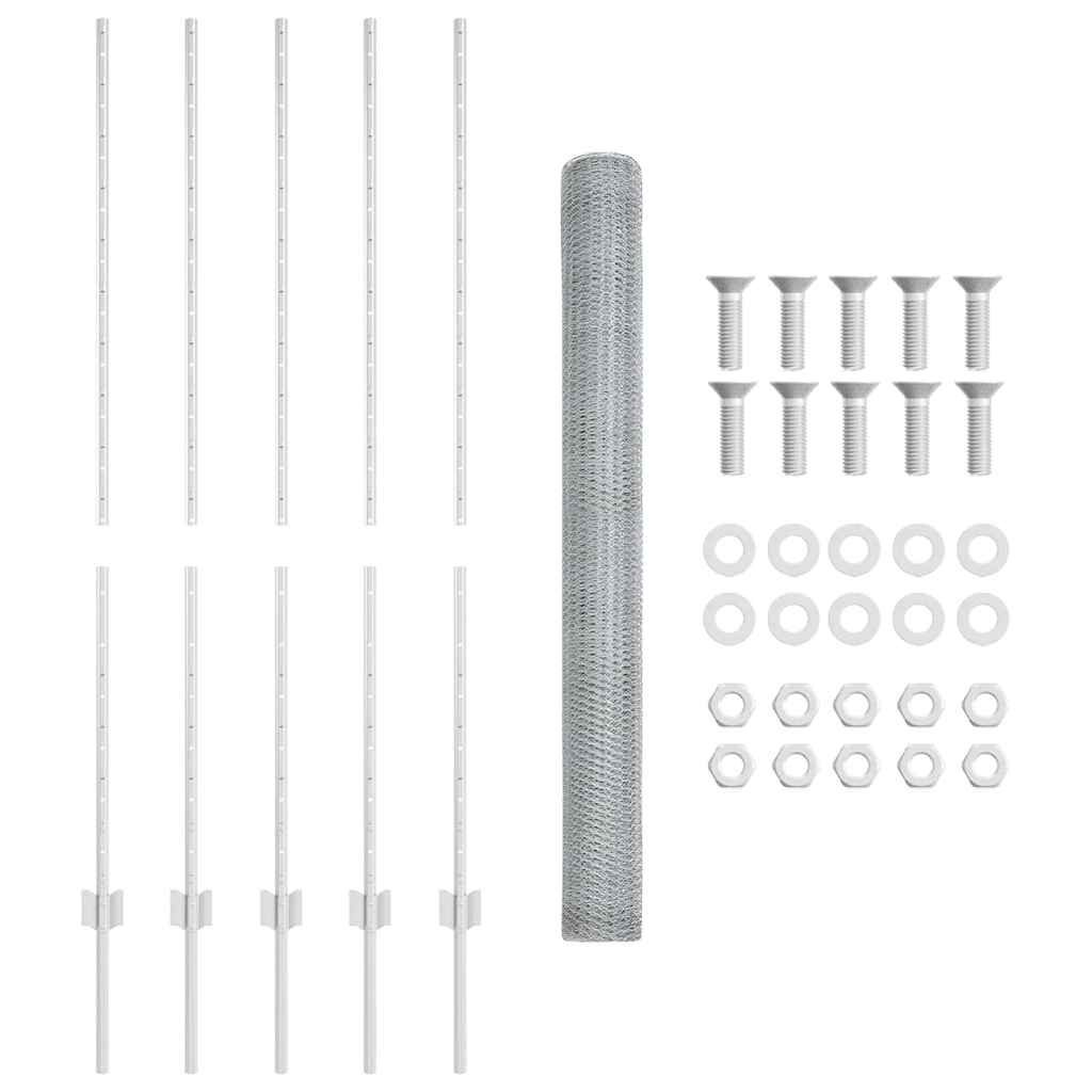 Hexagonal Fence with Post 10 x 1.4 m Galvanised Steel Silver
