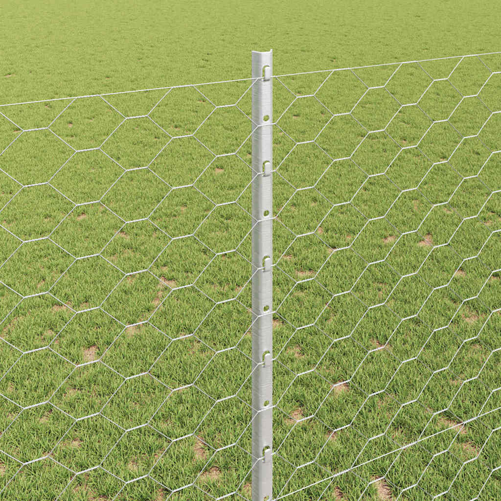 Hexagonal Fence with Post 10 x 1.4 m Galvanised Steel Silver