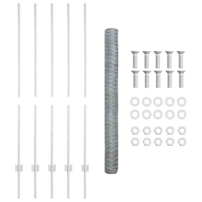 Hexagonal Fence with Post 10 x 1.4 m Galvanised Steel Silver