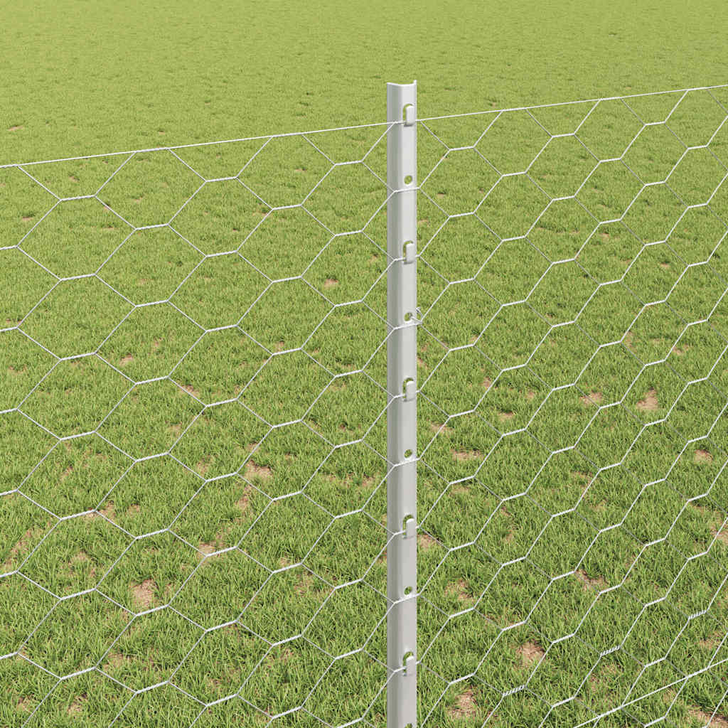 Hexagonal Fence with Post 10 x 1.5 m Galvanised Steel Silver