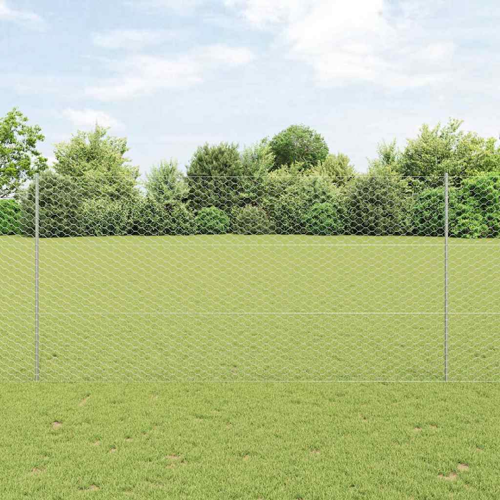 Hexagonal Fence with Post 10 x 1.5 m Galvanised Steel Silver