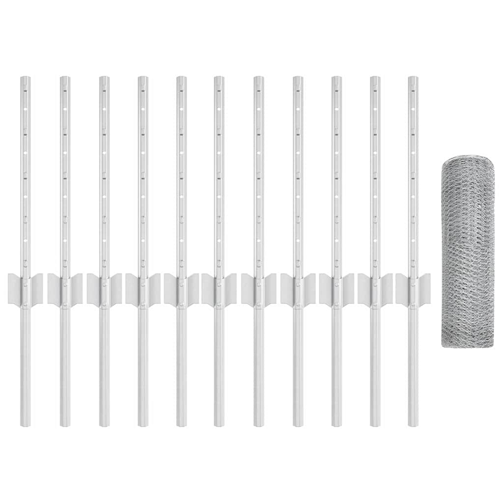 Hexagonal Fence with Post 25 x 0.4 m Galvanised Steel Silver