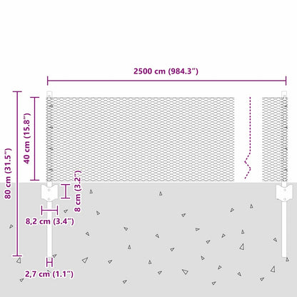 Hexagonal Fence with Post 25 x 0.4 m Galvanised Steel Silver