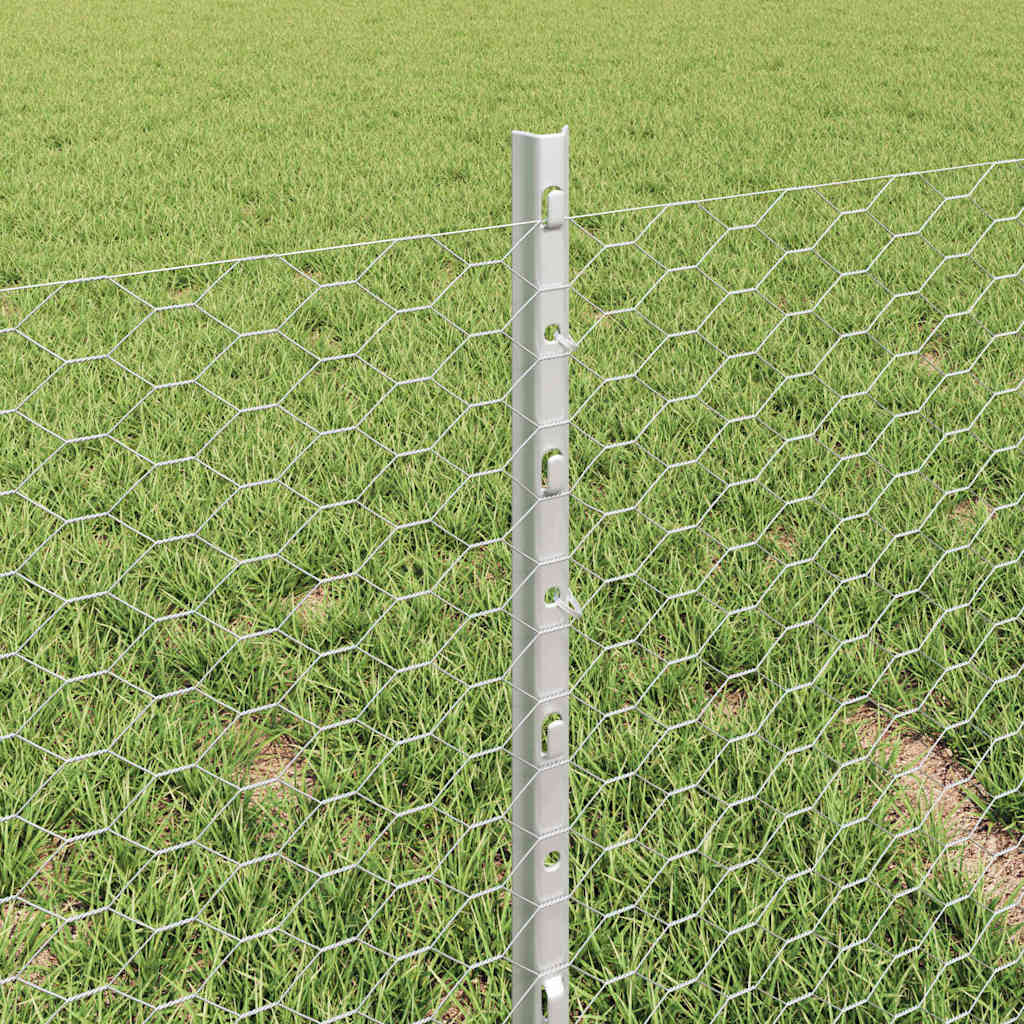 Hexagonal Fence with Post 25 x 0.4 m Galvanised Steel Silver
