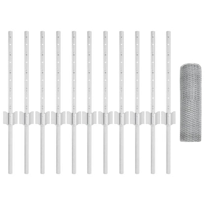 Hexagonal Fence with Post 25 x 0.4 m Galvanised Steel Silver