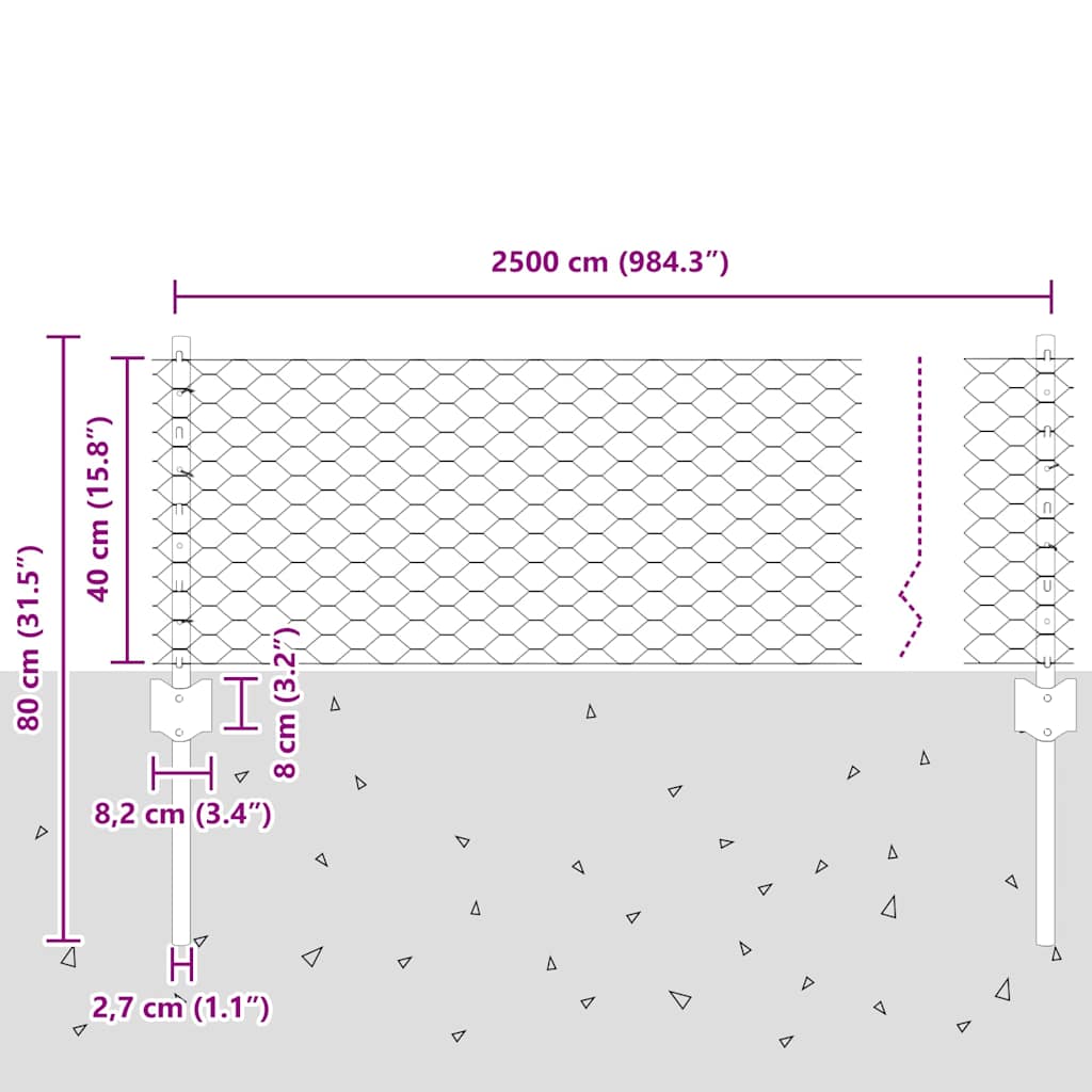 Hexagonal Fence with Post 25 x 0.4 m Galvanised Steel Silver