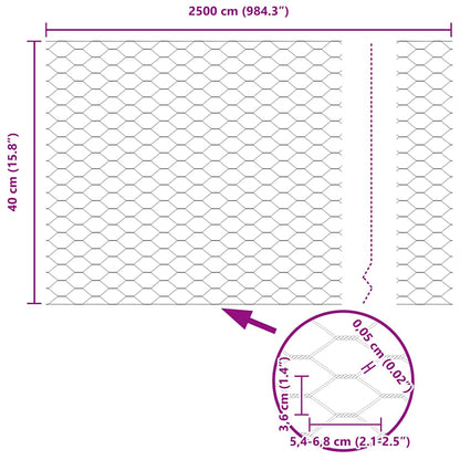Hexagonal Fence with Post 25 x 0.4 m Galvanised Steel Silver