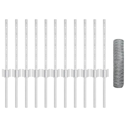 Hexagonal Fence with Post 25 x 0.4 m Galvanised Steel Silver