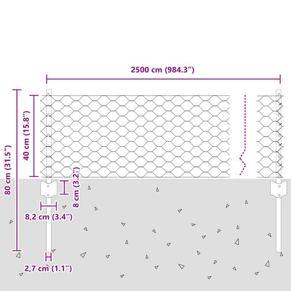 Hexagonal Fence with Post 25 x 0.4 m Galvanised Steel Silver