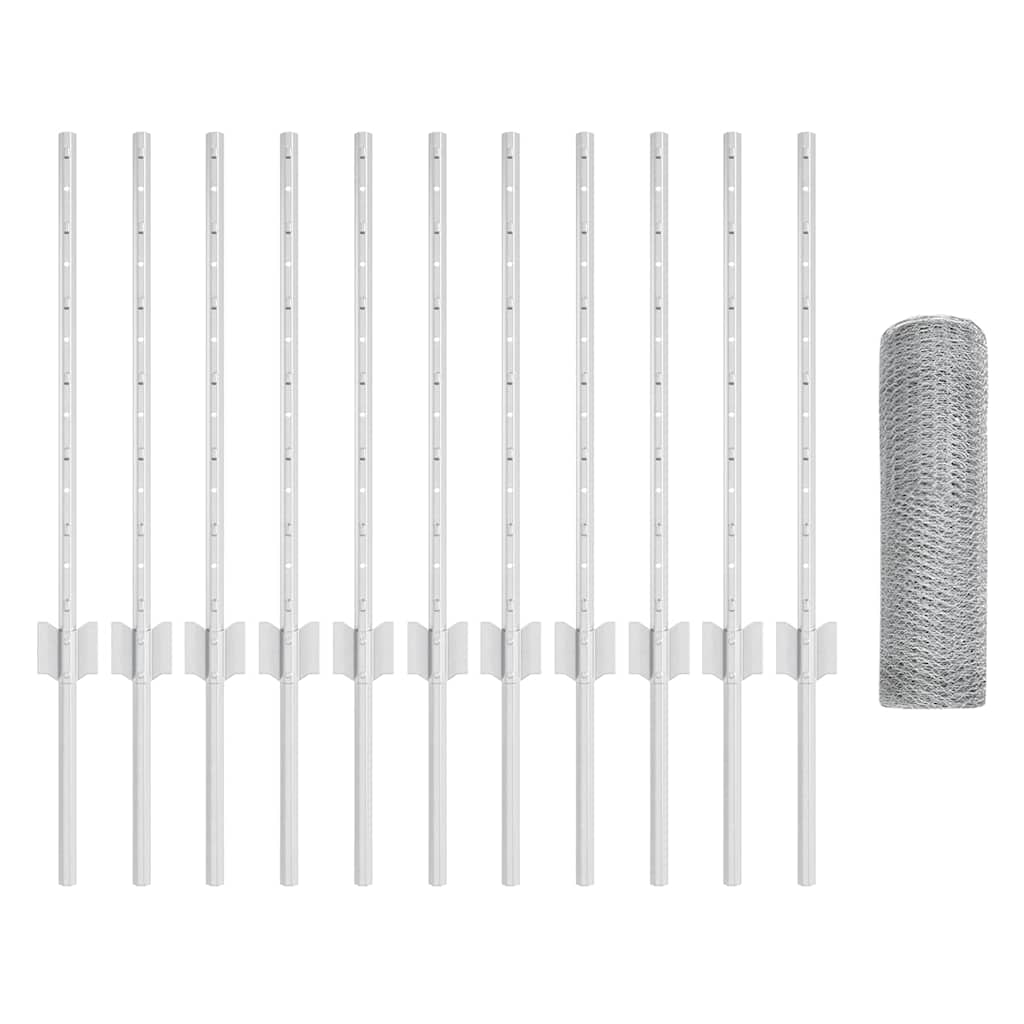 Hexagonal Fence with Post 25 x 0.5 m Galvanised Steel Silver