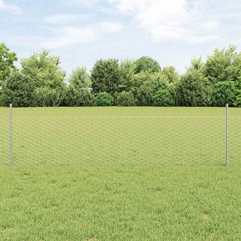 Hexagonal Fence with Post 25 x 0.5 m Galvanised Steel Silver