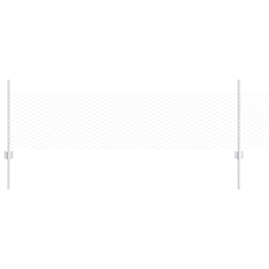 Hexagonal Fence with Post 25 x 0.5 m Galvanised Steel Silver