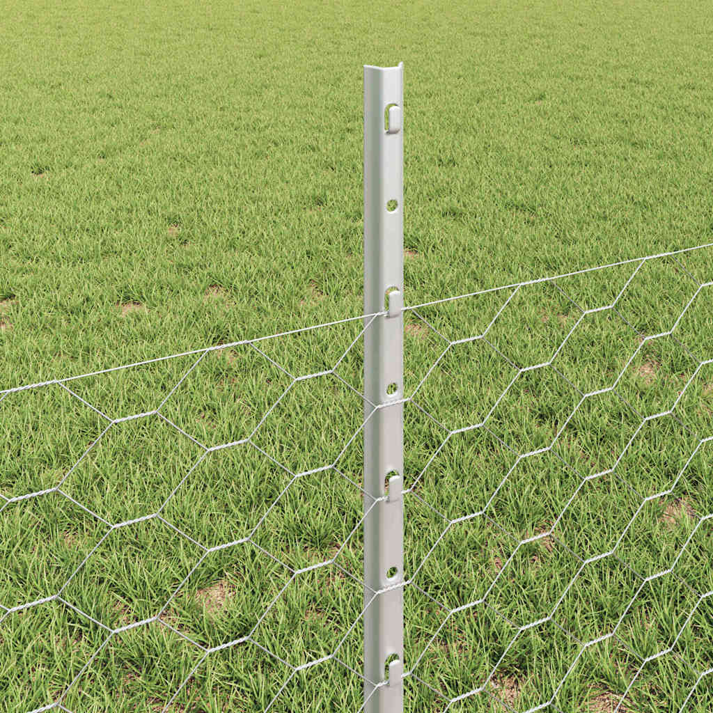 Hexagonal Fence with Post 25 x 0.5 m Galvanised Steel Silver