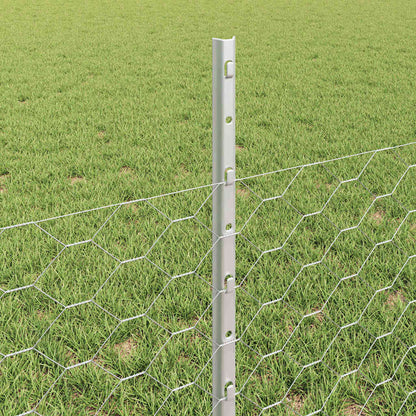 Hexagonal Fence with Post 25 x 0.5 m Galvanised Steel Silver