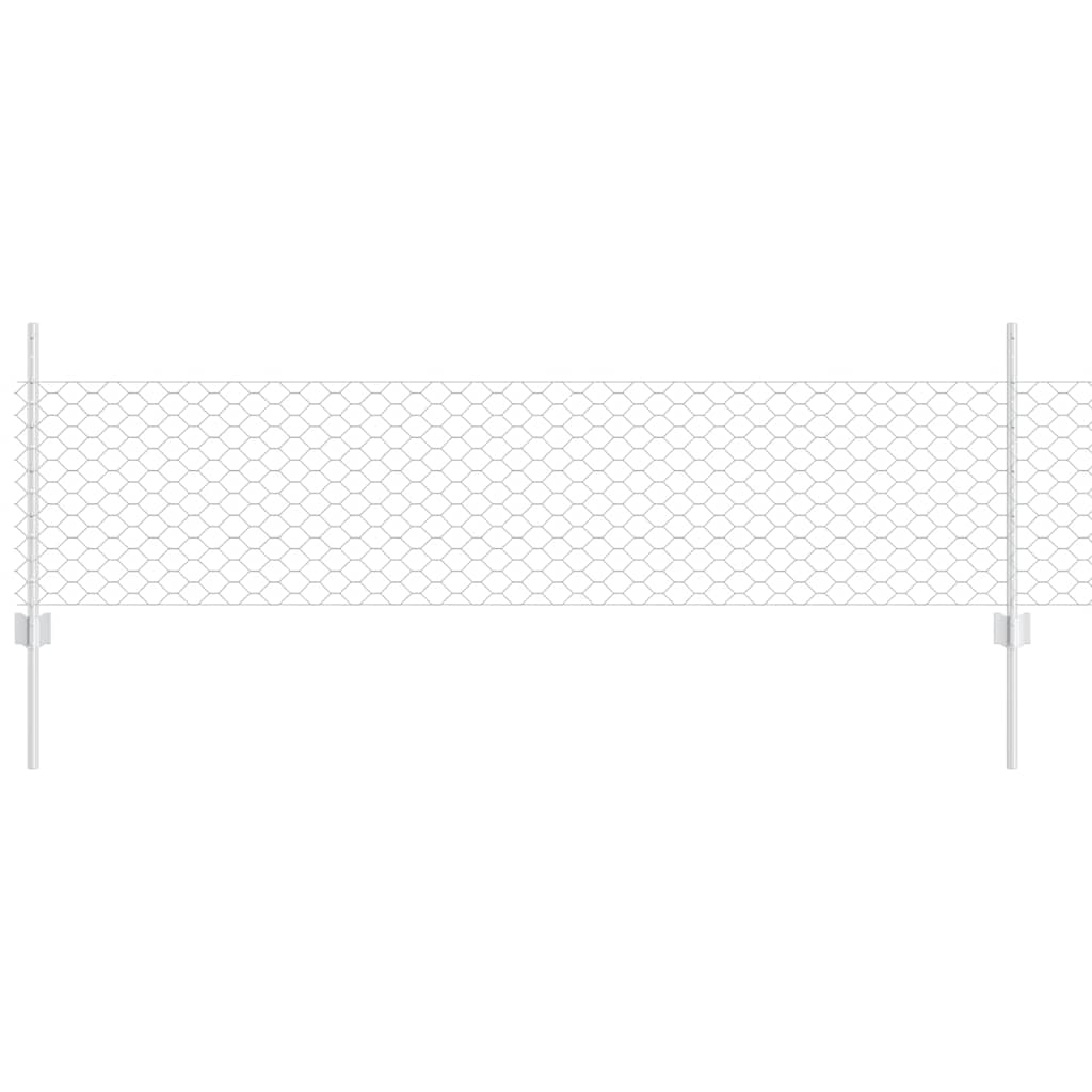 Hexagonal Fence with Post 25 x 0.5 m Galvanised Steel Silver