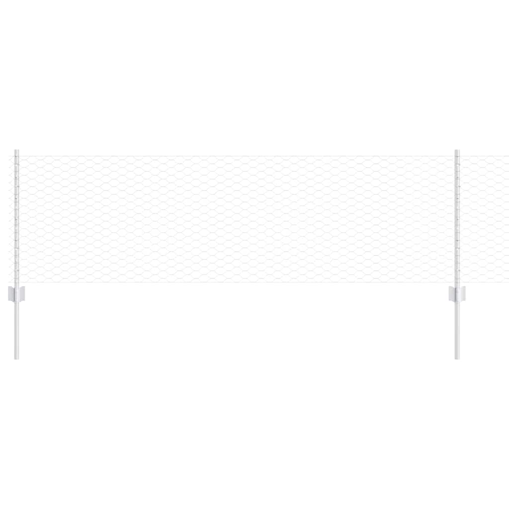 Hexagonal Fence with Post 25 x 0.6 m Galvanised Steel Silver