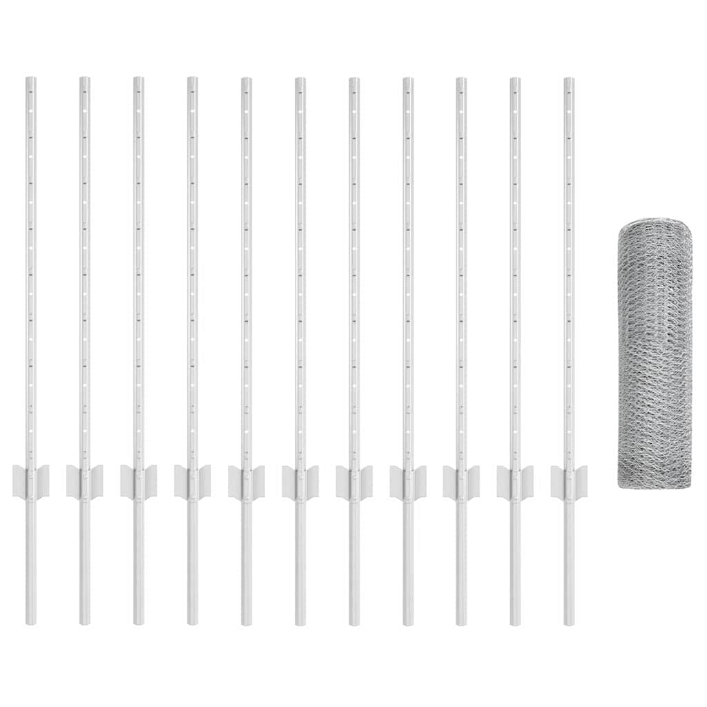 Hexagonal Fence with Post 25 x 0.8 m Galvanised Steel Silver