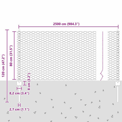 Hexagonal Fence with Post 25 x 0.8 m Galvanised Steel Silver