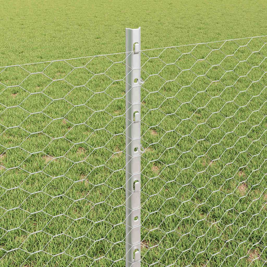 Hexagonal Fence with Post 25 x 0.8 m Galvanised Steel Silver