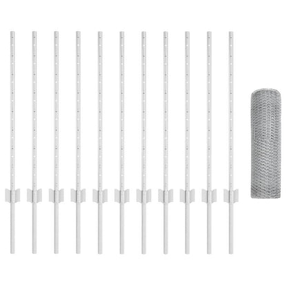 Hexagonal Fence with Post 25 x 0.8 m Galvanised Steel Silver