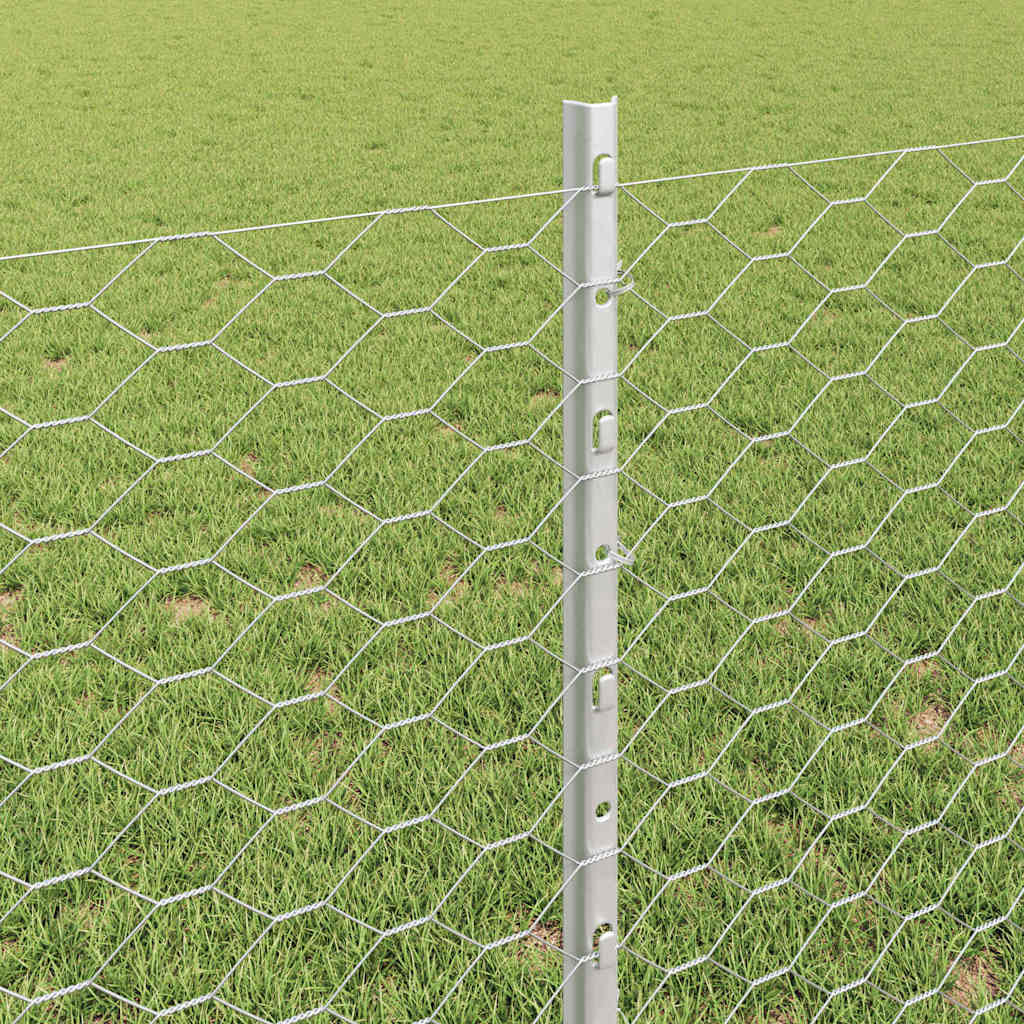 Hexagonal Fence with Post 25 x 0.8 m Galvanised Steel Silver
