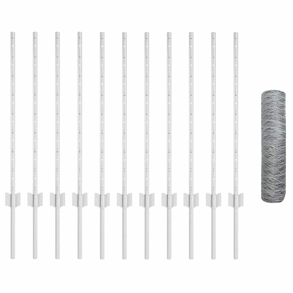 Hexagonal Fence with Post 25 x 0.8 m Galvanised Steel Silver