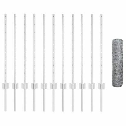 Hexagonal Fence with Post 25 x 0.8 m Galvanised Steel Silver
