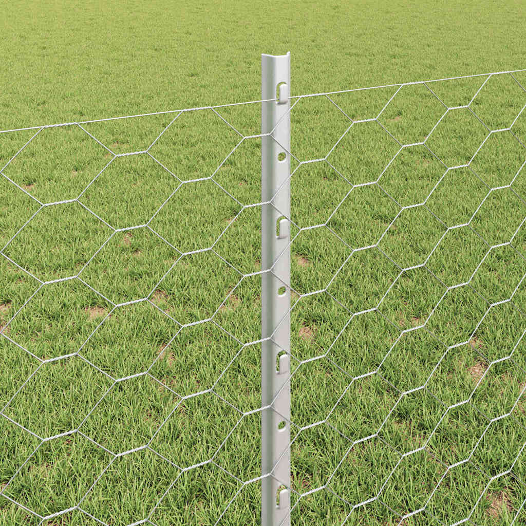 Hexagonal Fence with Post 25 x 0.8 m Galvanised Steel Silver