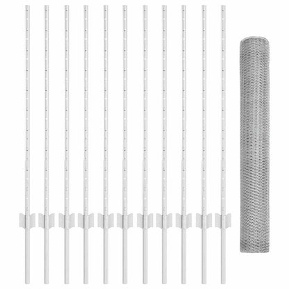 Hexagonal Fence with Post 25 x 1 m Galvanised Steel Silver Mesh
