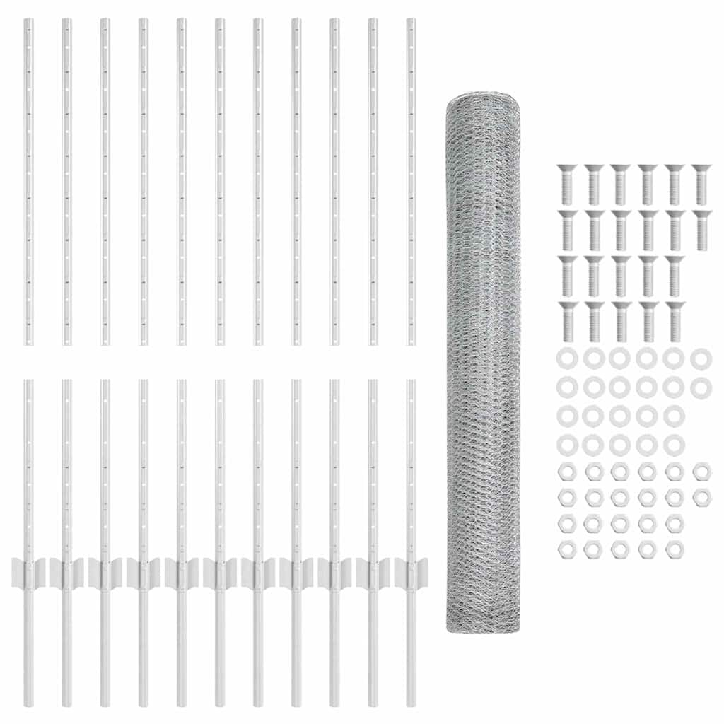 Hexagonal Fence with Post 25 x 1 m Galvanised Steel Silver Mesh