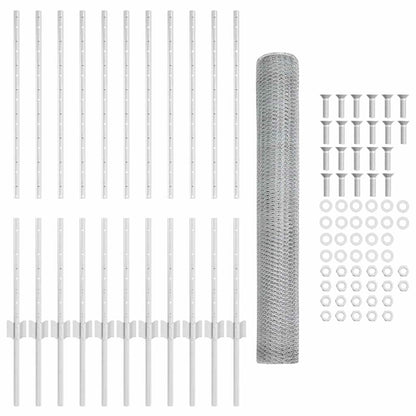 Hexagonal Fence with Post 25 x 1 m Galvanised Steel Silver Mesh