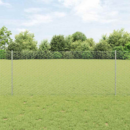 Hexagonal Fence with Post 25 x 1 m Galvanised Steel Silver Mesh